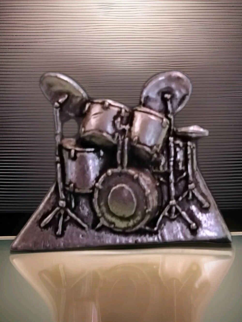 Drums Drumkit Finely Handcrafted in Solid Pewter In UK Lapel Pin Badge